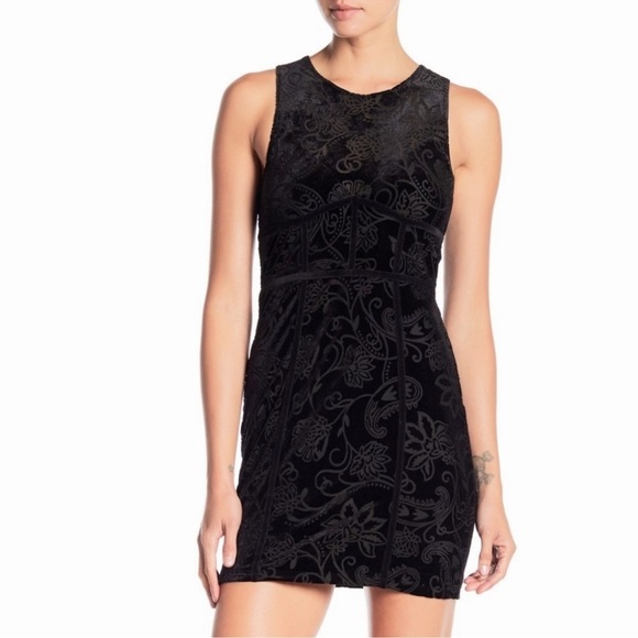 Free People Intimately Burnout Babe Black Velvet Bodycon Dress Festival Large - Picture 3 of 12